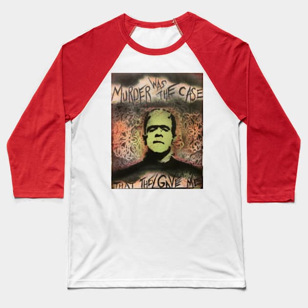 Street art Frankenstein Baseball T-Shirt by WhiteDevilman